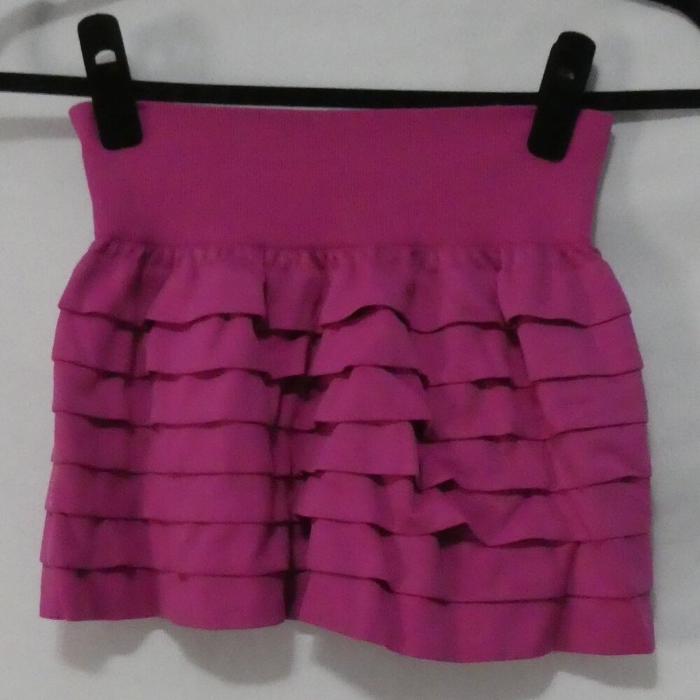 Hot Pink Ruffled Mini Skirt 10 inch waist measured Ribbed Waistband